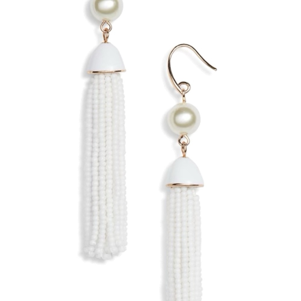Halogen White and Gold Tassel Earrings